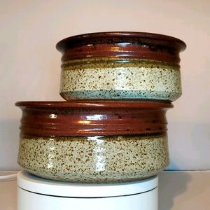 Stoneware Brown & Green Glazed Pottery Bowls